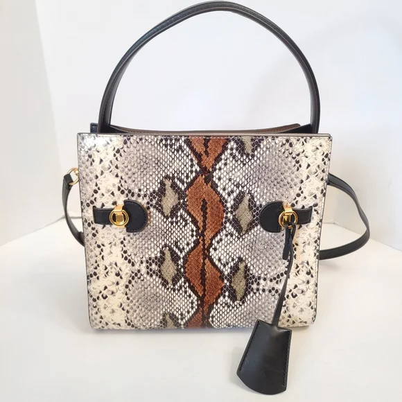 Tory Burch | Lee Radziwill Snake Embossed Small Double Bag in Aspen Multi - Picture 10 of 16